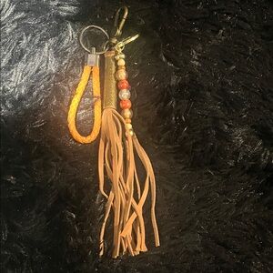 Braided Leather Tassel Keychain - Orange and Tan by the SAK